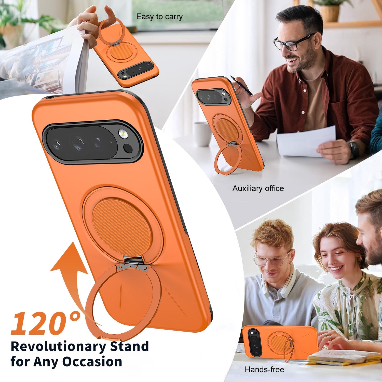 Google Pixel 11 / 11 Pro EIDERWOOD Hybrid Plast Cover m. Roterende Kickstand - MagSafe Kompatibel - Orange