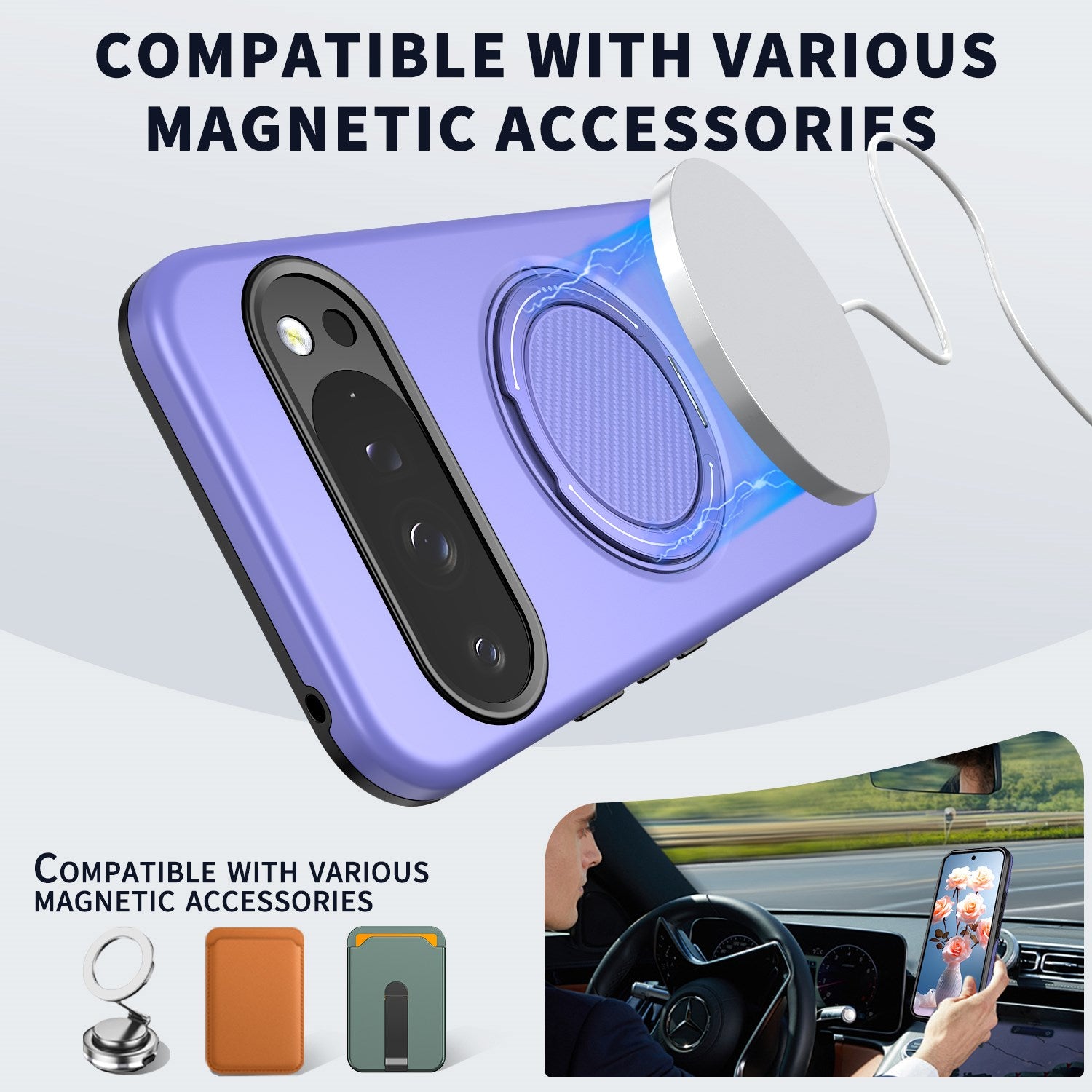 Google Pixel 11 / 11 Pro EIDERWOOD Hybrid Plast Cover m. Roterende Kickstand - MagSafe Kompatibel - Lilla