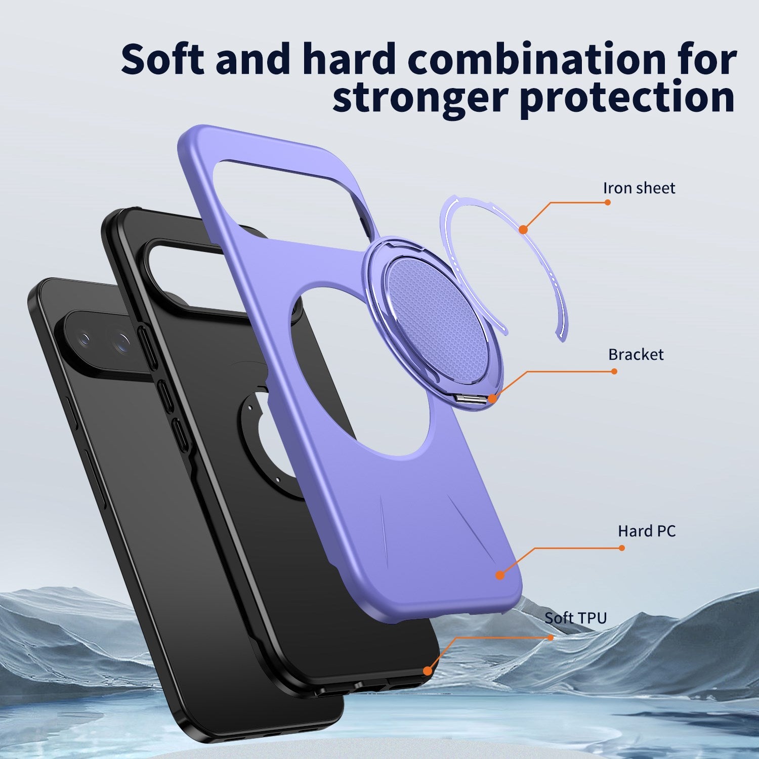 Google Pixel 11 / 11 Pro EIDERWOOD Hybrid Plast Cover m. Roterende Kickstand - MagSafe Kompatibel - Lilla