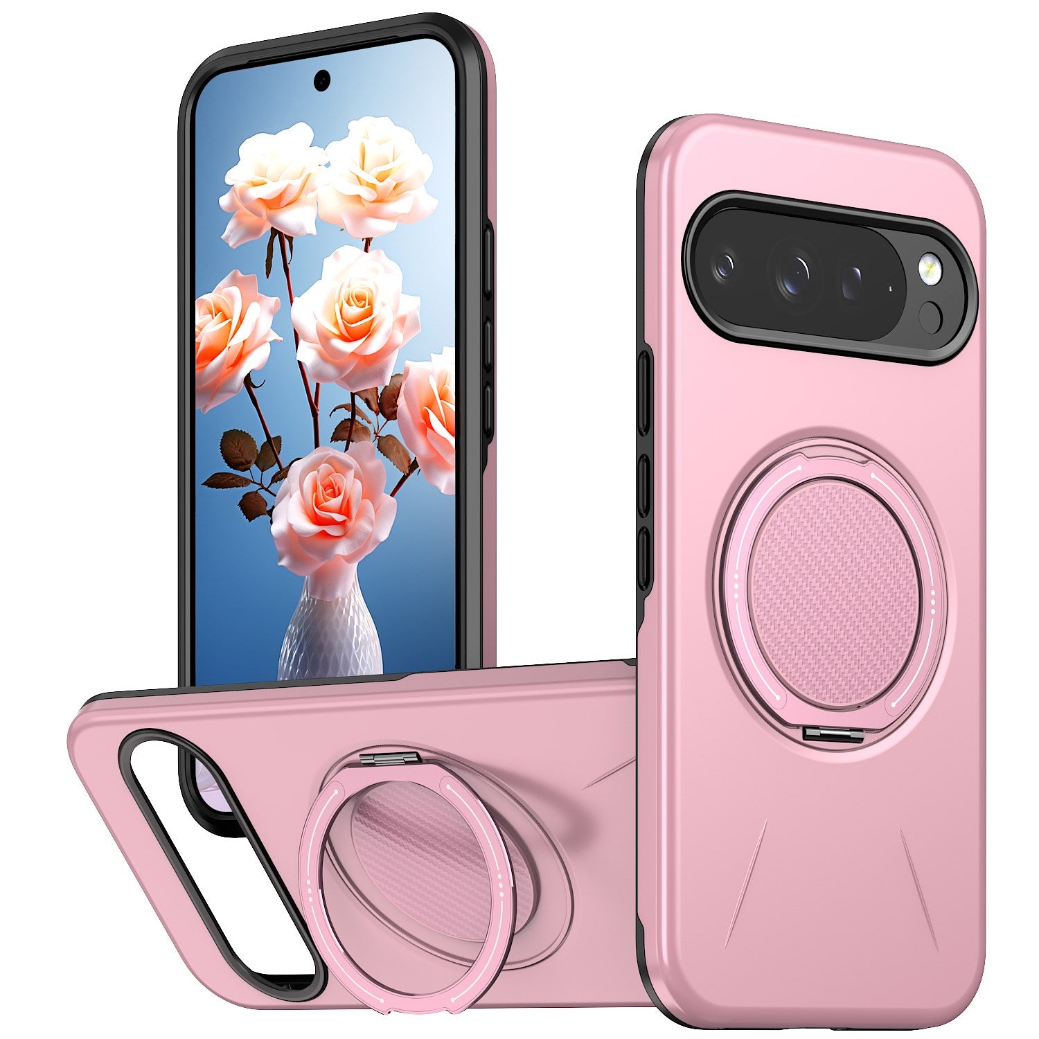 Google Pixel 11 / 11 Pro EIDERWOOD Hybrid Plast Cover m. Roterende Kickstand - MagSafe Kompatibel - Lyserød