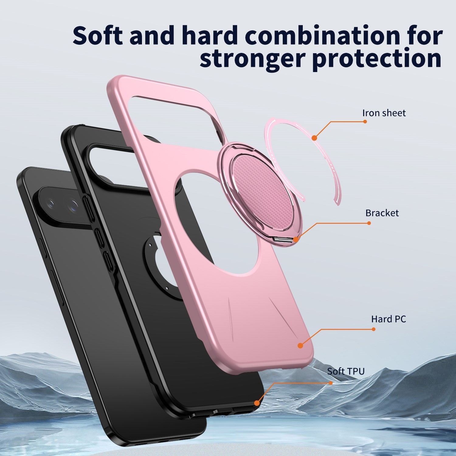 Google Pixel 11 / 11 Pro EIDERWOOD Hybrid Plast Cover m. Roterende Kickstand - MagSafe Kompatibel - Lyserød