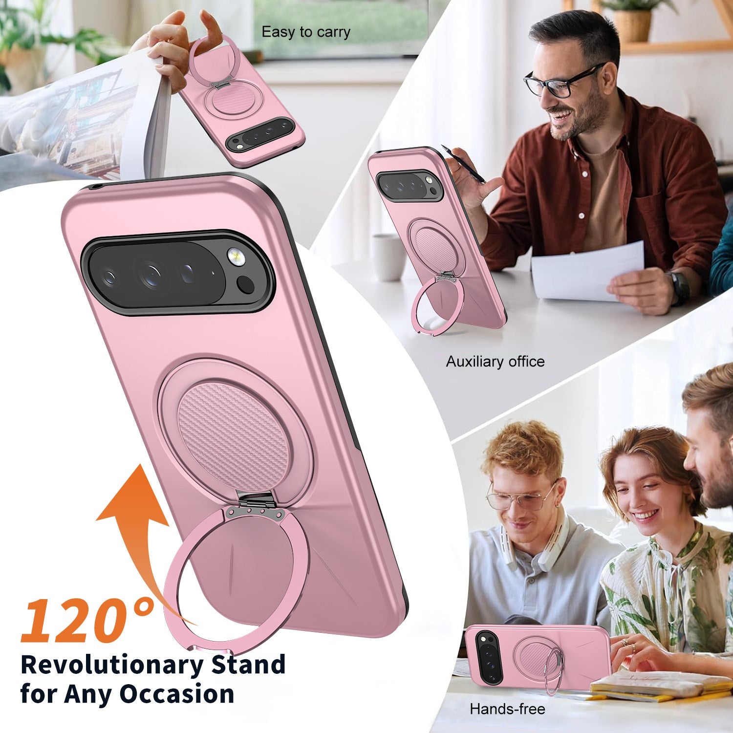 Google Pixel 11 / 11 Pro EIDERWOOD Hybrid Plast Cover m. Roterende Kickstand - MagSafe Kompatibel - Lyserød