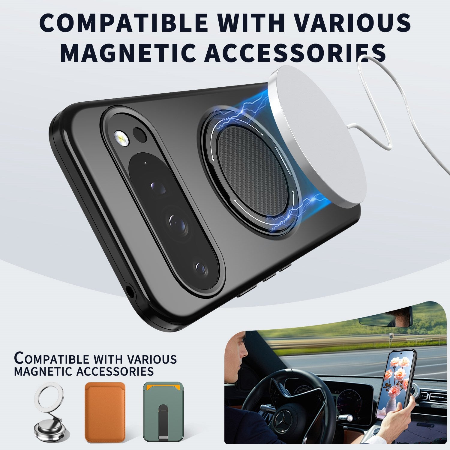 Google Pixel 11 / 11 Pro EIDERWOOD Hybrid Plast Cover m. Roterende Kickstand - MagSafe Kompatibel - Sort
