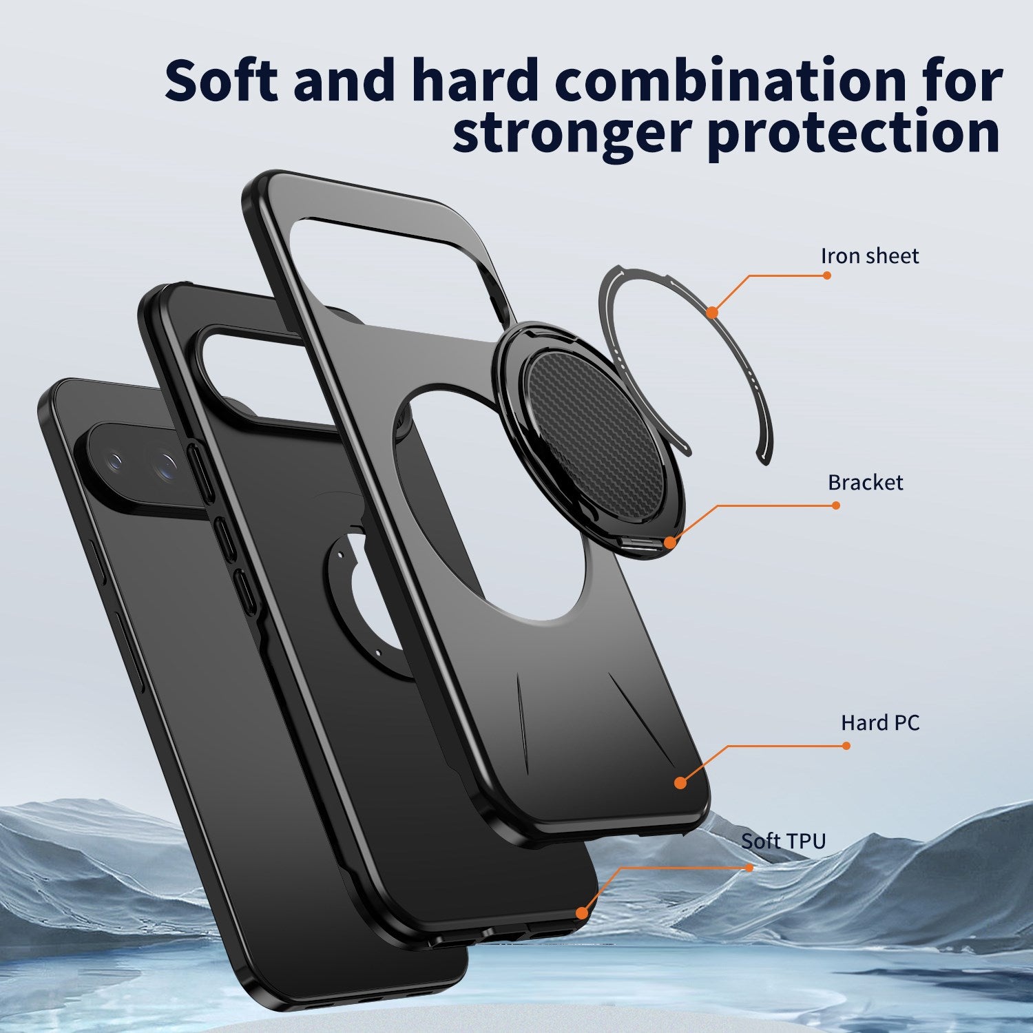 Google Pixel 11 / 11 Pro EIDERWOOD Hybrid Plast Cover m. Roterende Kickstand - MagSafe Kompatibel - Sort