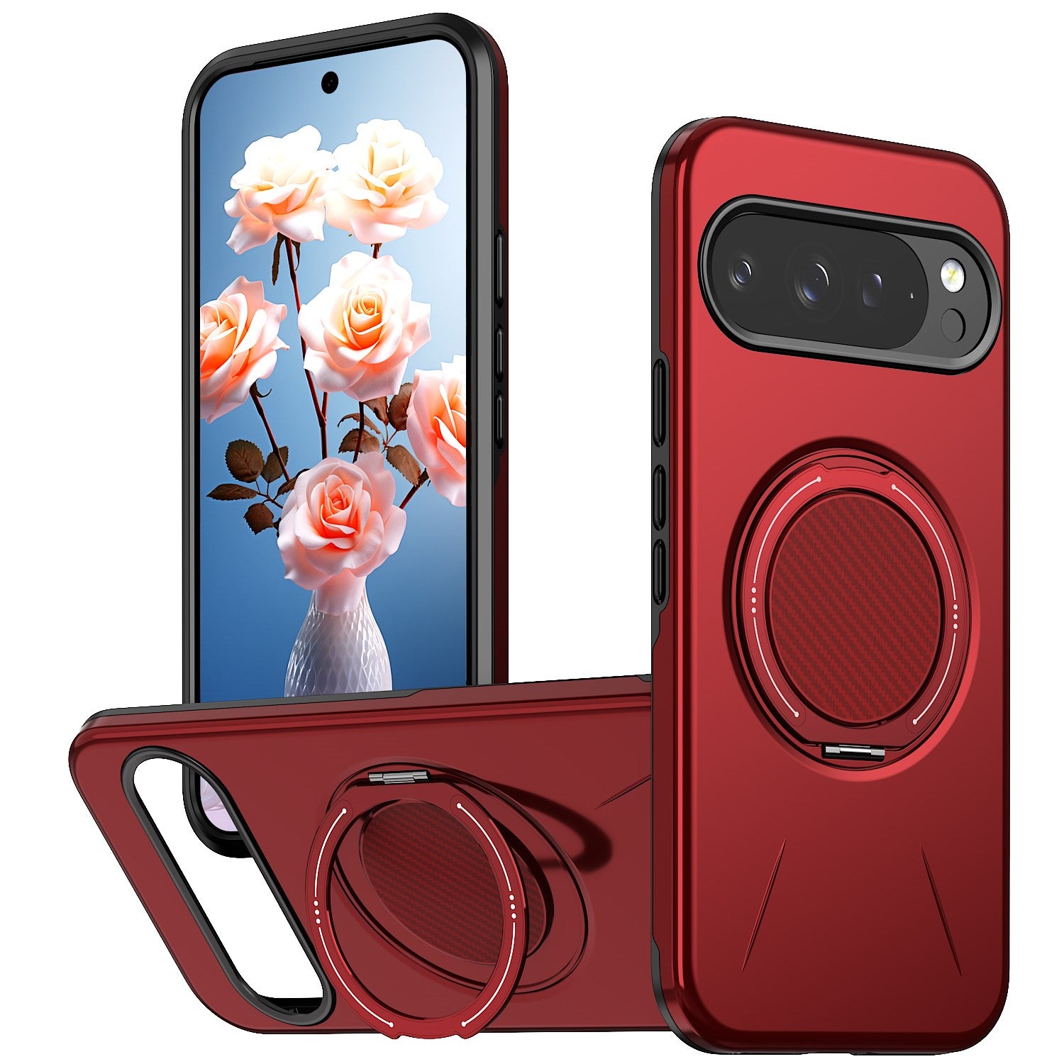 Google Pixel 11 / 11 Pro EIDERWOOD Hybrid Plast Cover m. Roterende Kickstand - MagSafe Kompatibel - Rød