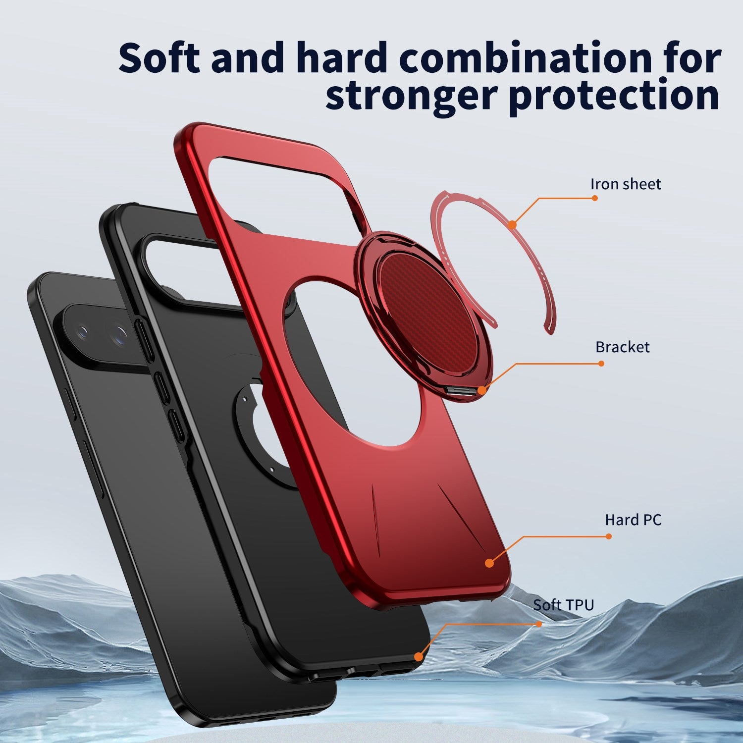 Google Pixel 11 / 11 Pro EIDERWOOD Hybrid Plast Cover m. Roterende Kickstand - MagSafe Kompatibel - Rød