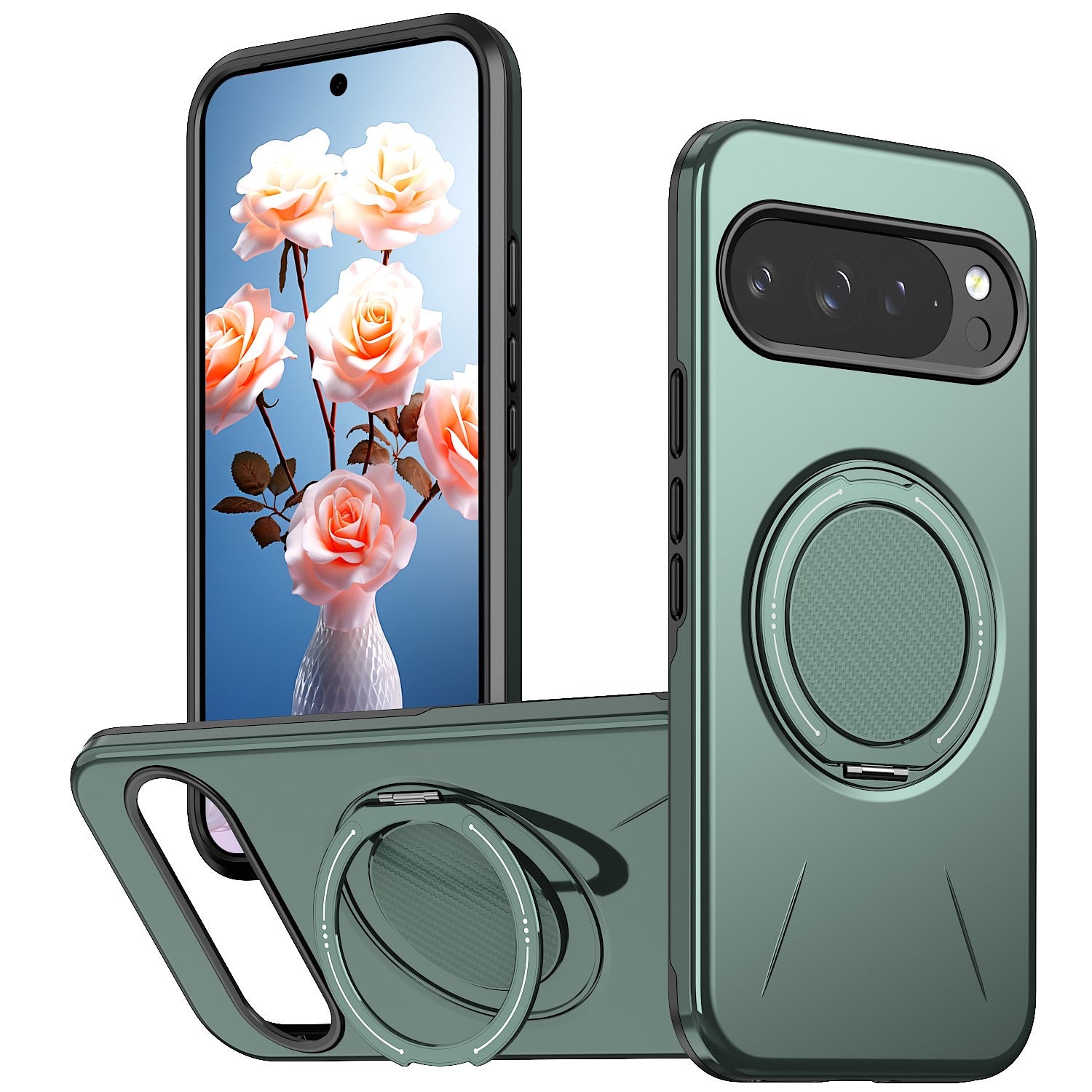 Google Pixel 11 / 11 Pro EIDERWOOD Hybrid Plast Cover m. Roterende Kickstand - MagSafe Kompatibel - Grøn