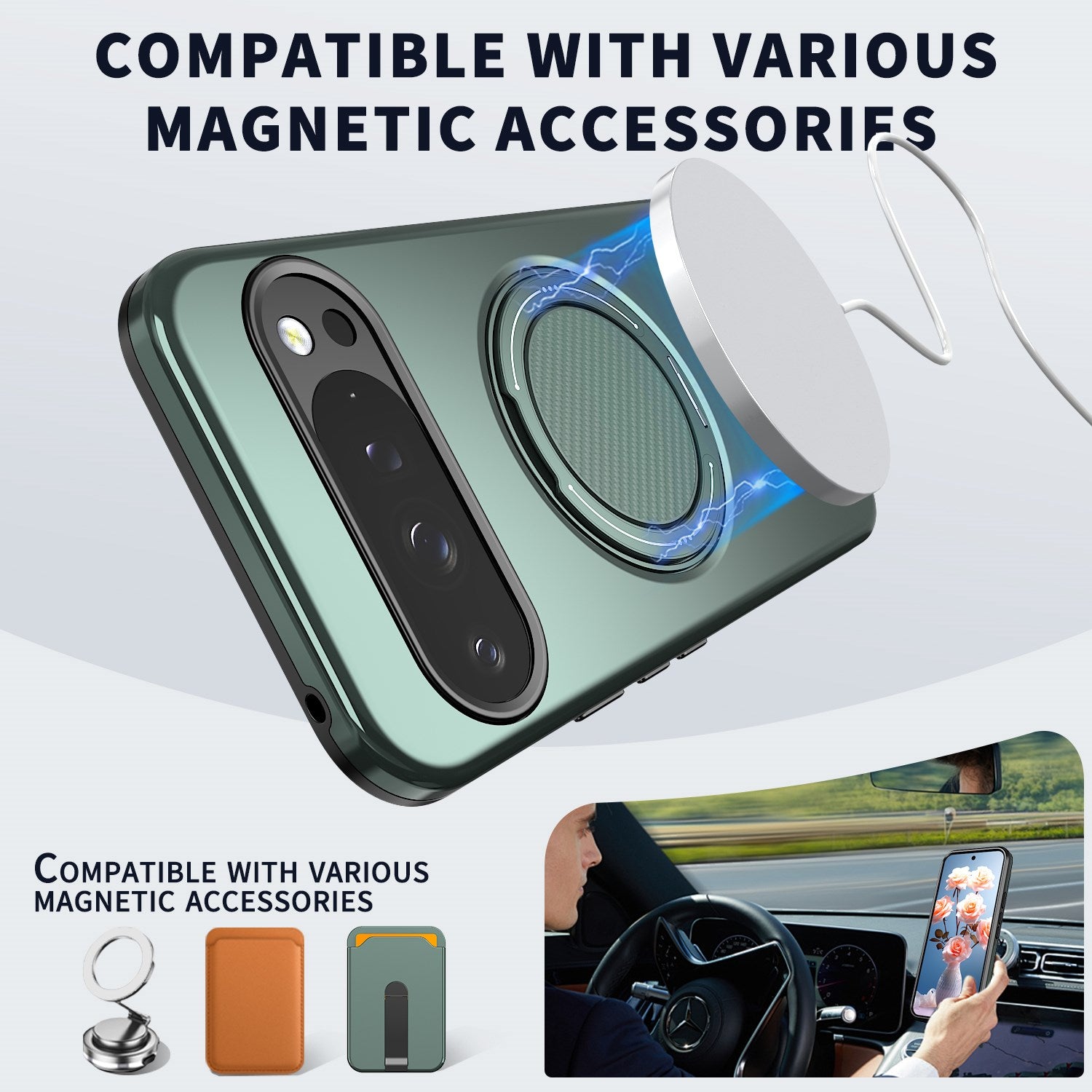 Google Pixel 11 / 11 Pro EIDERWOOD Hybrid Plast Cover m. Roterende Kickstand - MagSafe Kompatibel - Grøn
