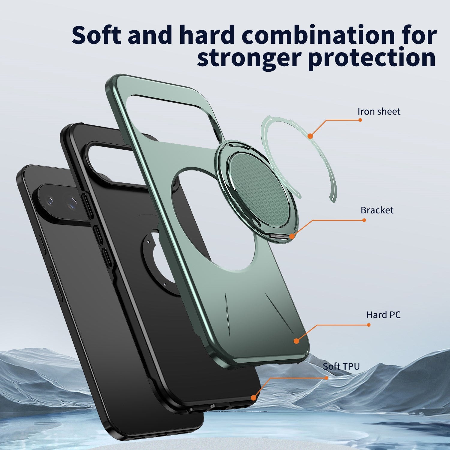 Google Pixel 11 / 11 Pro EIDERWOOD Hybrid Plast Cover m. Roterende Kickstand - MagSafe Kompatibel - Grøn