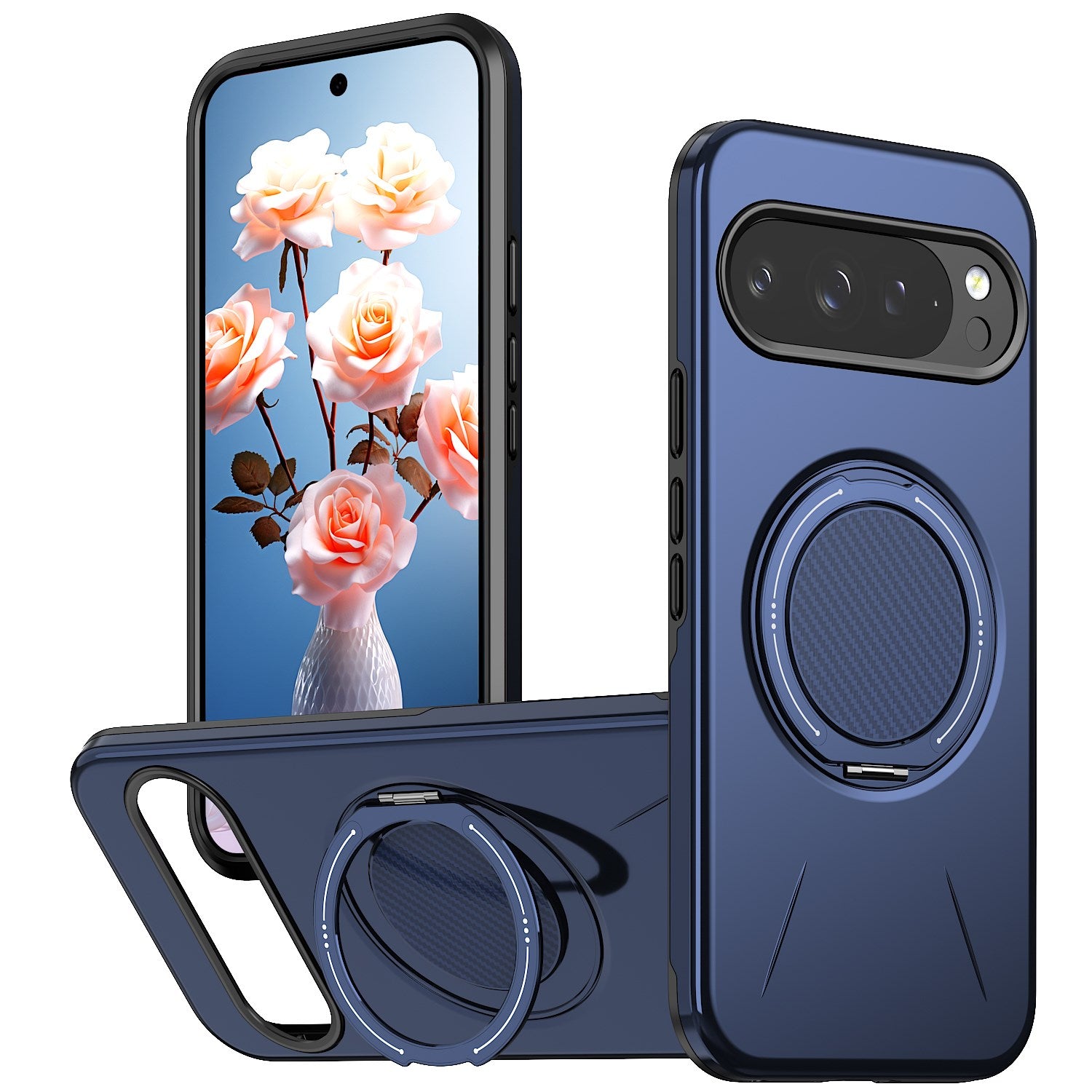 Google Pixel 11 / 11 Pro EIDERWOOD Hybrid Plast Cover m. Roterende Kickstand - MagSafe Kompatibel - Blå