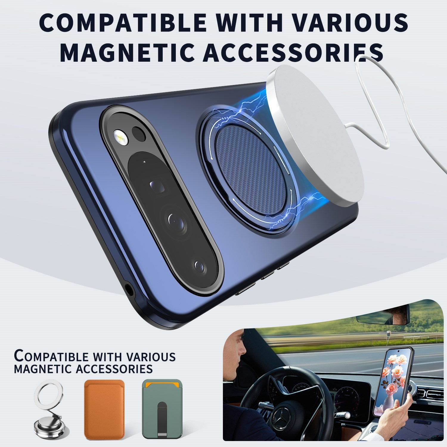 Google Pixel 11 / 11 Pro EIDERWOOD Hybrid Plast Cover m. Roterende Kickstand - MagSafe Kompatibel - Blå