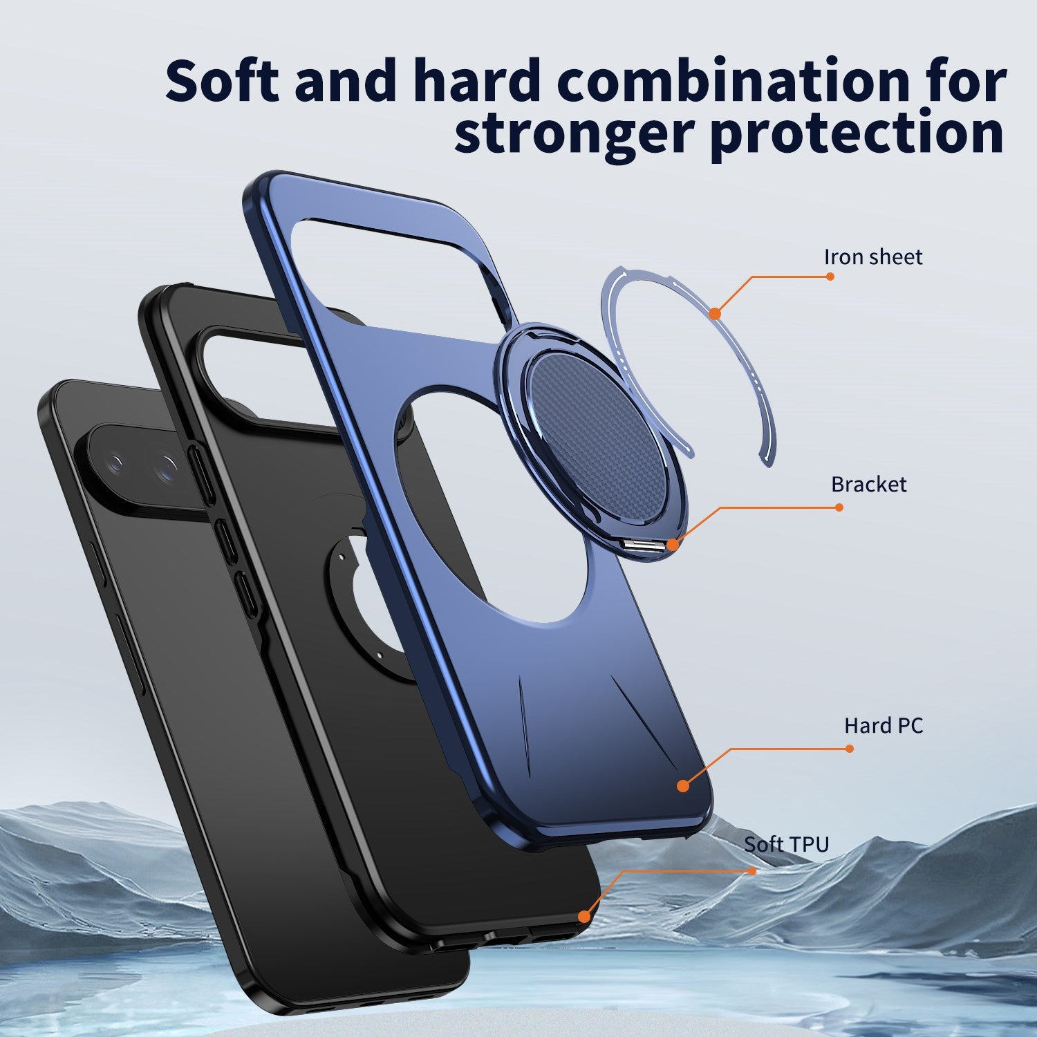 Google Pixel 11 / 11 Pro EIDERWOOD Hybrid Plast Cover m. Roterende Kickstand - MagSafe Kompatibel - Blå