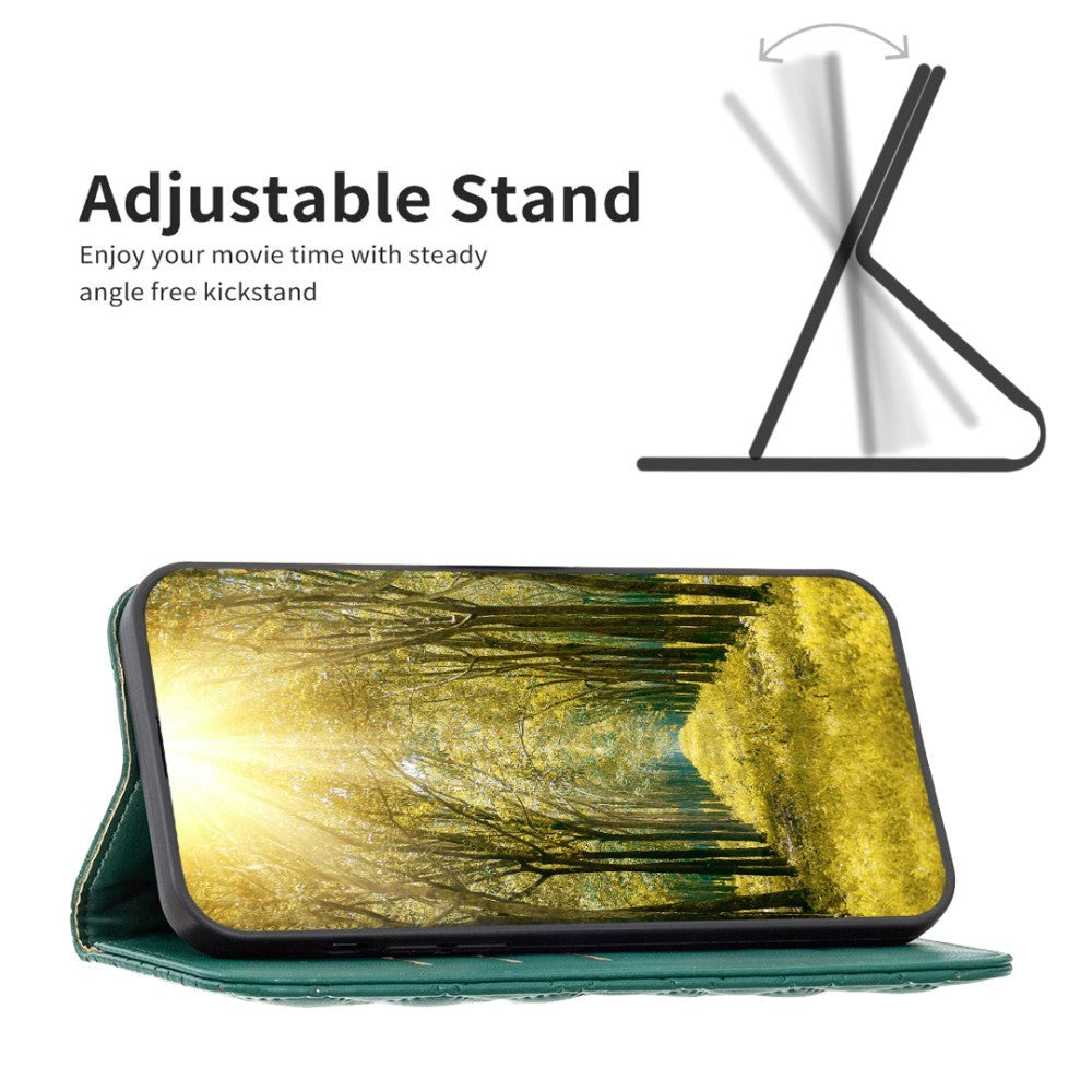 Samsung Galaxy A55 (5G) Blødt Læder Cover m. Kortholdere og Ståfunktion - Grøn
