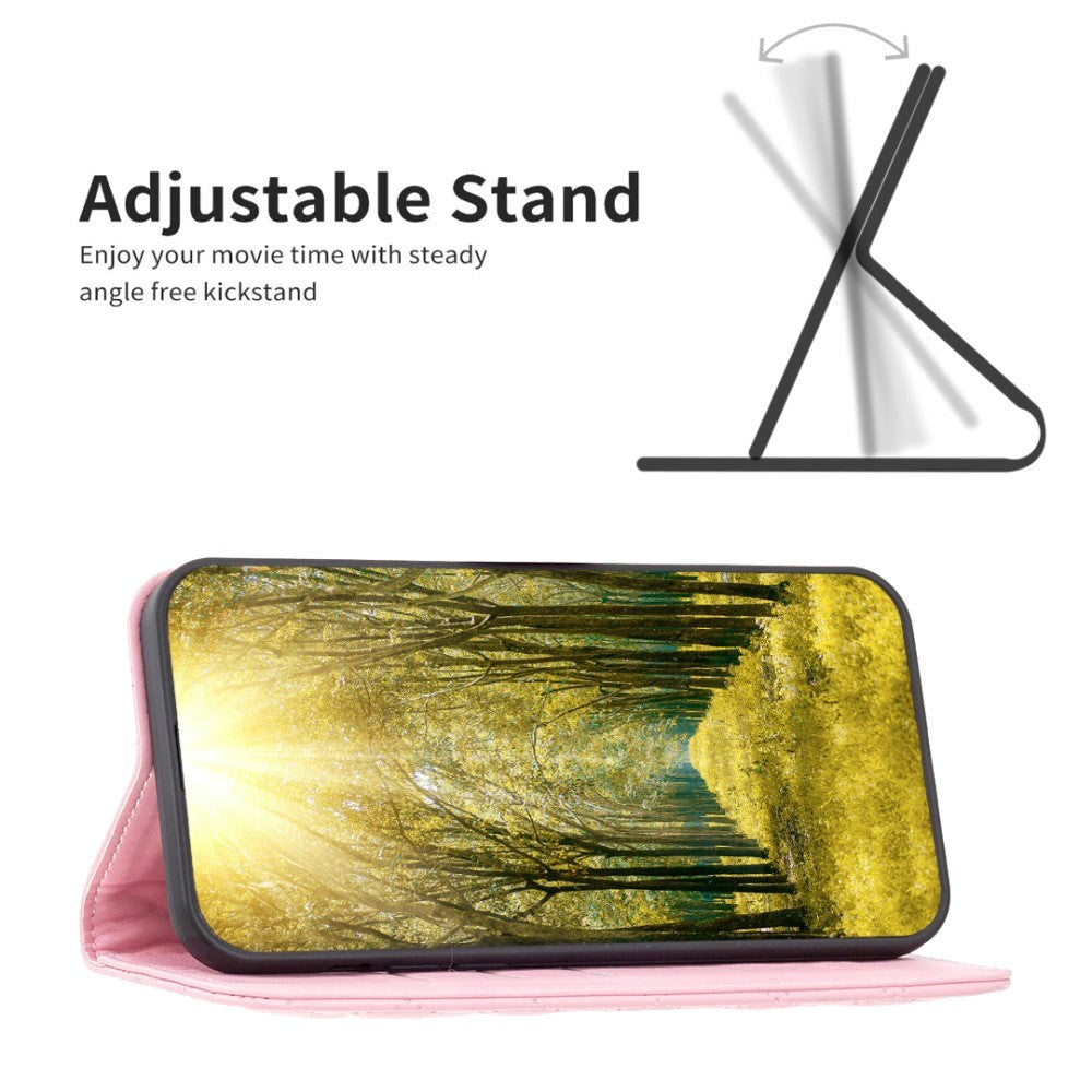 Samsung Galaxy A55 (5G) Blødt Læder Cover m. Kortholdere og Ståfunktion - Lyserød