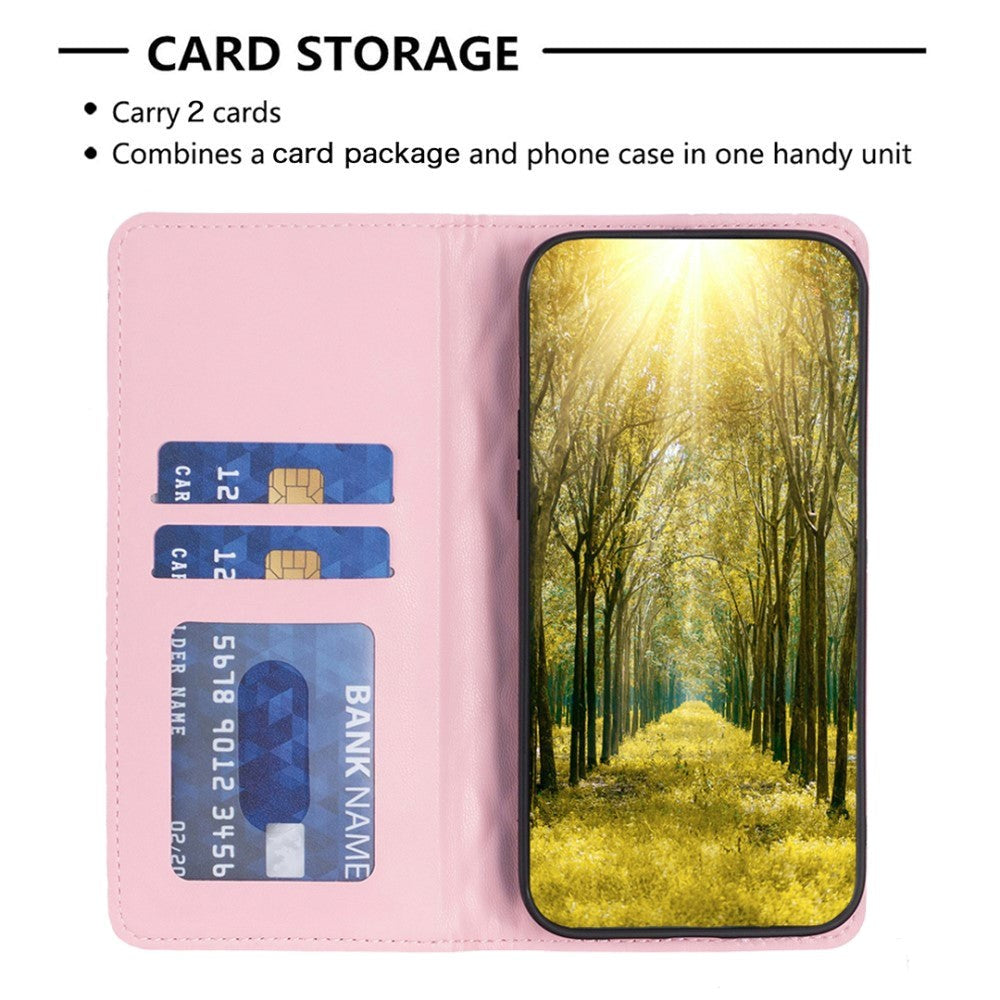 Samsung Galaxy A55 (5G) Blødt Læder Cover m. Kortholdere og Ståfunktion - Lyserød