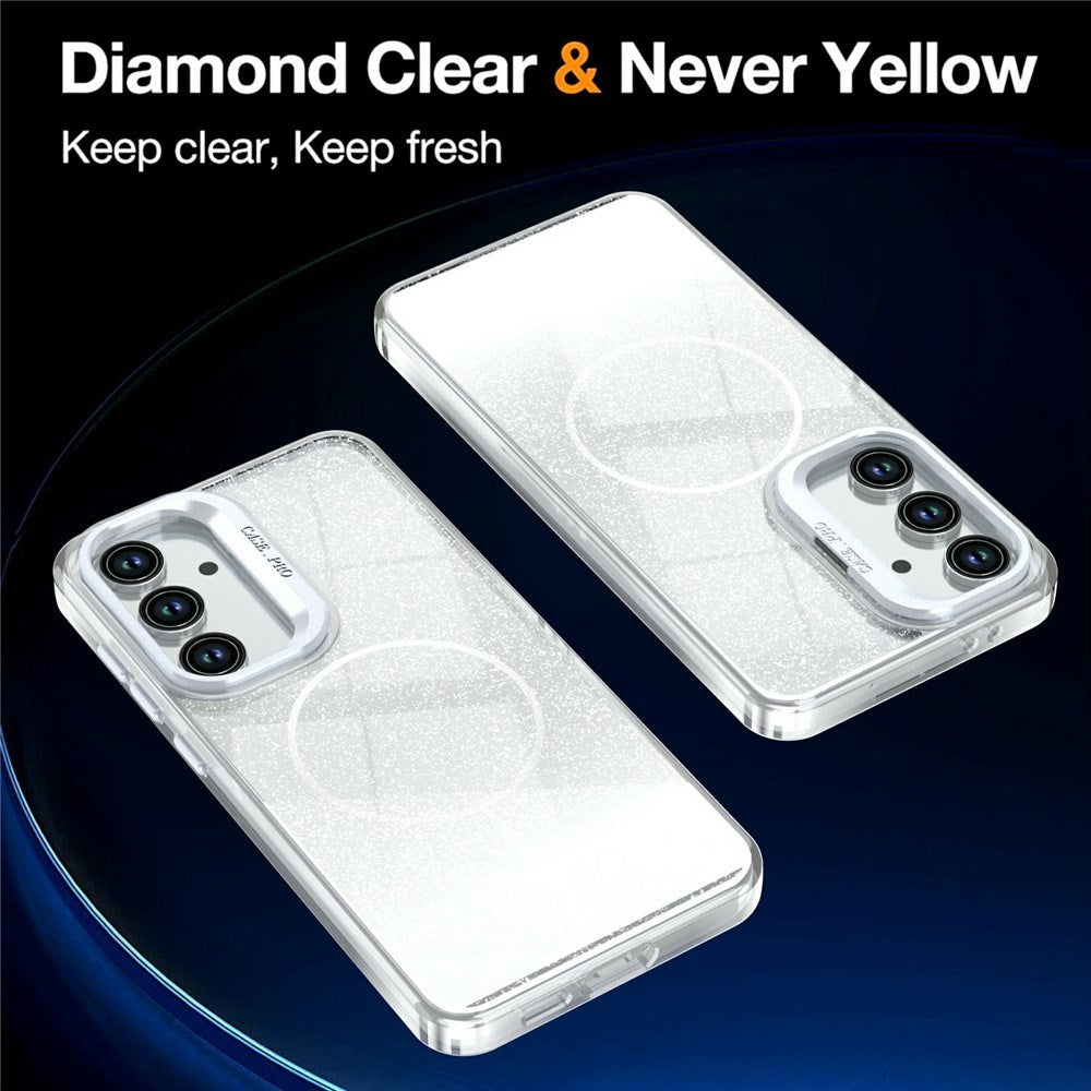 Samsung Galaxy S26 FE EIDERWOOD Hybrid Cover m. Glitter & Kamera-Kickstand - Gennemsigtig / Hvid