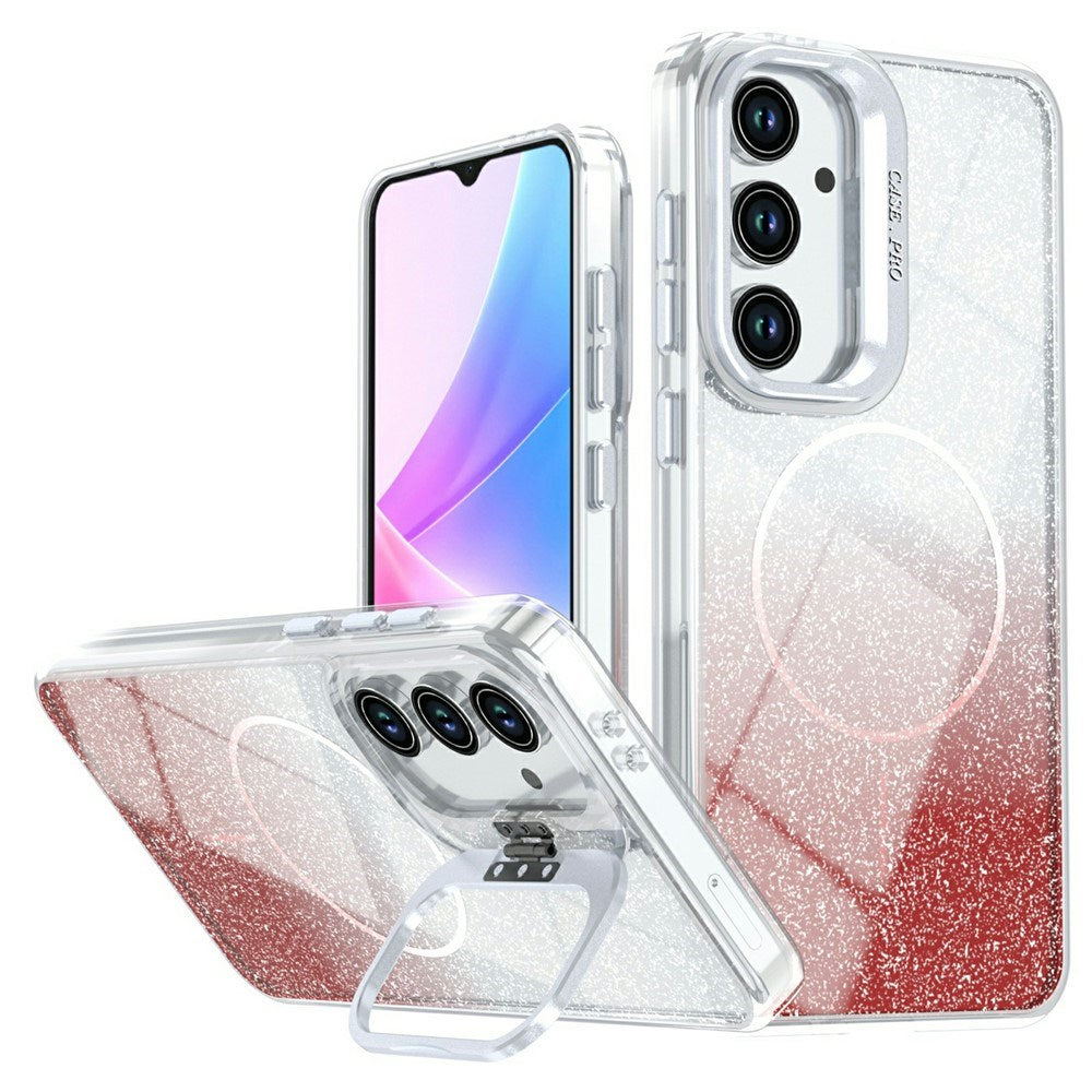 Samsung Galaxy S26 FE EIDERWOOD Hybrid Cover m. Glitter & Kamera-Kickstand - Gennemsigtig / Orange