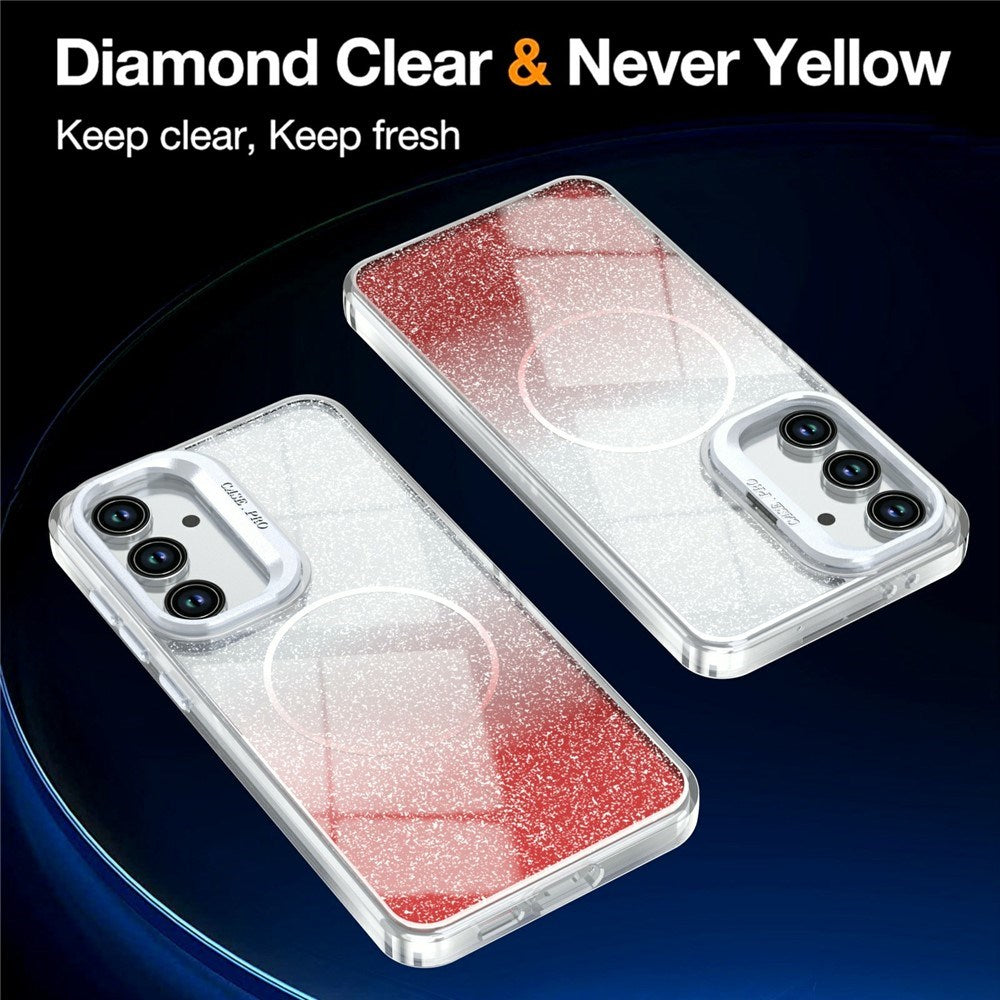 Samsung Galaxy S26 FE EIDERWOOD Hybrid Cover m. Glitter & Kamera-Kickstand - Gennemsigtig / Orange