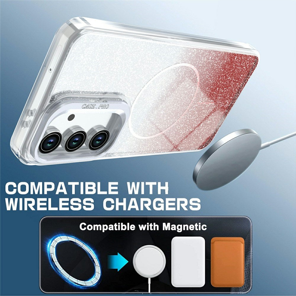 Samsung Galaxy S26 FE EIDERWOOD Hybrid Cover m. Glitter & Kamera-Kickstand - Gennemsigtig / Orange