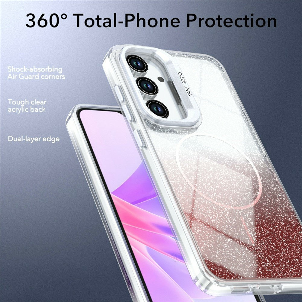 Samsung Galaxy S26 FE EIDERWOOD Hybrid Cover m. Glitter & Kamera-Kickstand - Gennemsigtig / Orange