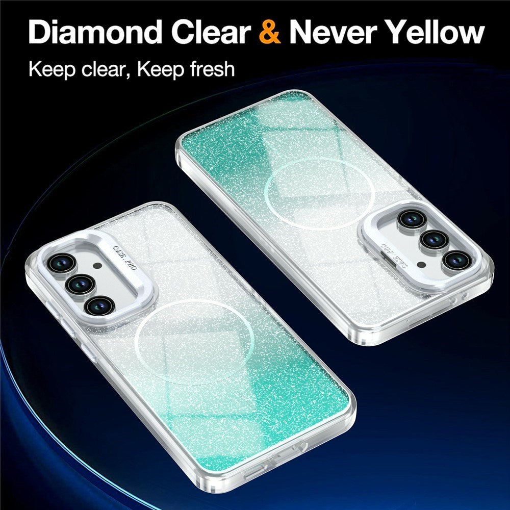 Samsung Galaxy S26 FE EIDERWOOD Hybrid Cover m. Glitter & Kamera-Kickstand - Gennemsigtig / Grøn