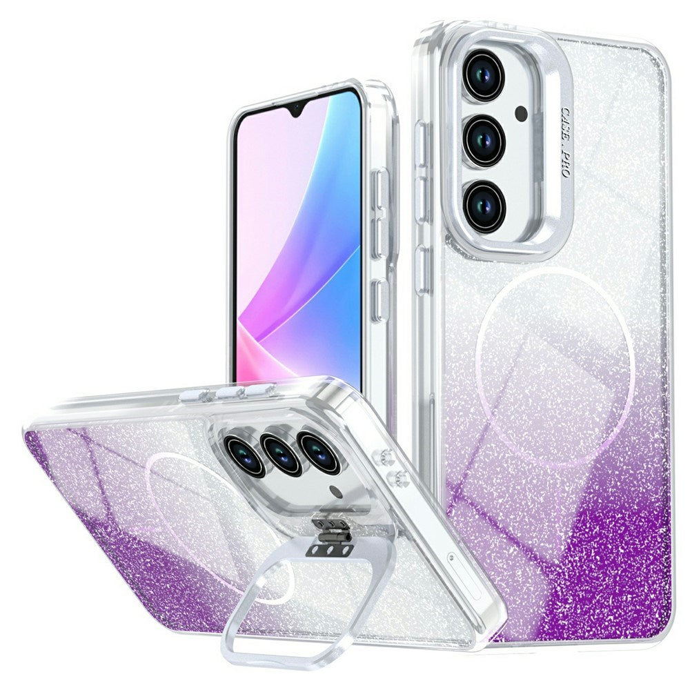 Samsung Galaxy S26 FE EIDERWOOD Hybrid Cover m. Glitter & Kamera-Kickstand - Gennemsigtig / Lilla