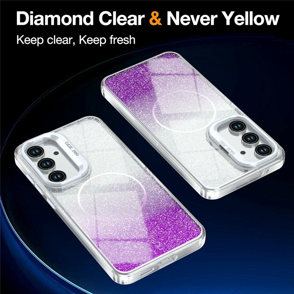 Samsung Galaxy S26 FE EIDERWOOD Hybrid Cover m. Glitter & Kamera-Kickstand - Gennemsigtig / Lilla