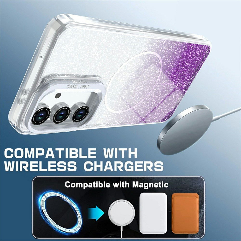 Samsung Galaxy S26 FE EIDERWOOD Hybrid Cover m. Glitter & Kamera-Kickstand - Gennemsigtig / Lilla