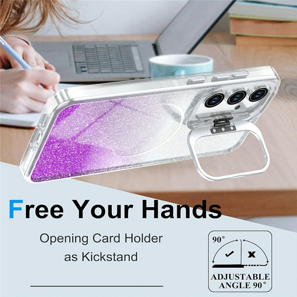 Samsung Galaxy S26 FE EIDERWOOD Hybrid Cover m. Glitter & Kamera-Kickstand - Gennemsigtig / Lilla