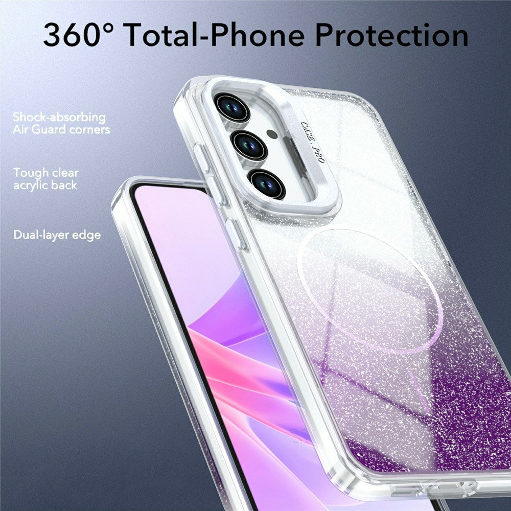 Samsung Galaxy S26 FE EIDERWOOD Hybrid Cover m. Glitter & Kamera-Kickstand - Gennemsigtig / Lilla