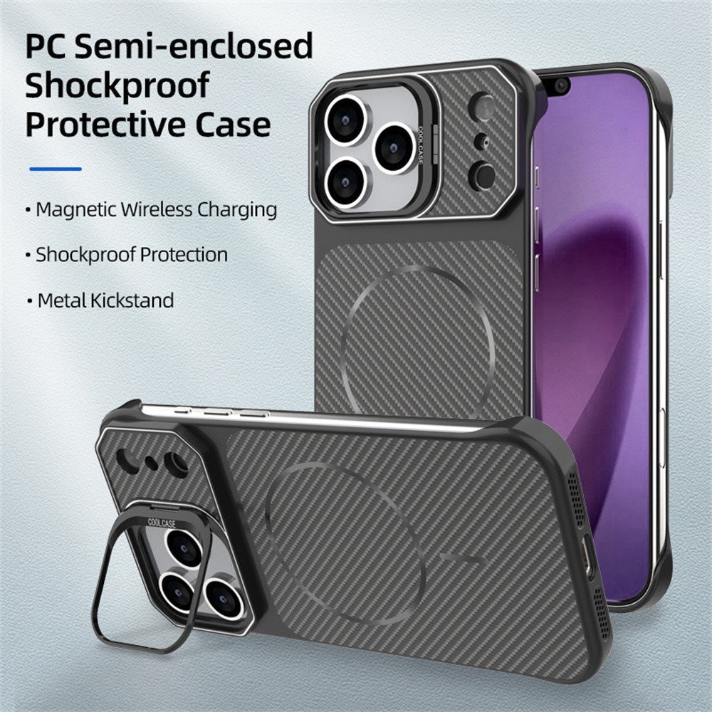 iPhone 18 Pro / 17 Pro EIDERWOOD Carbon Fiber Cover m. Kickstand - MagSafe Kompatibelt - Sort