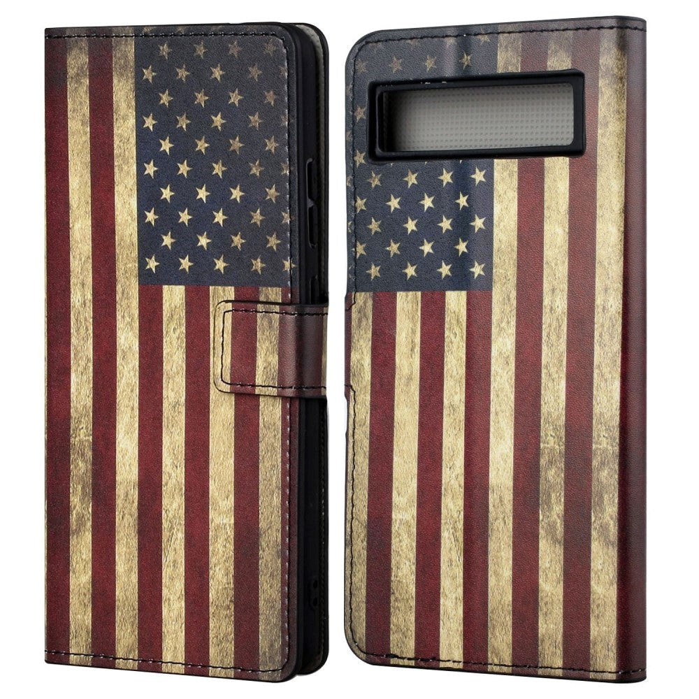 Google Pixel 7A Læder Cover m. Pung & Ståfunktion - Amerikansk Flag