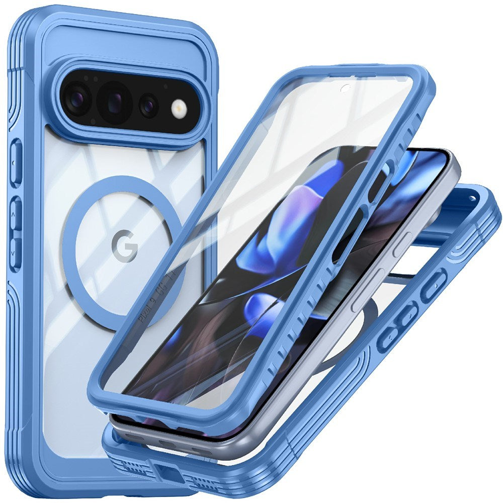 Google Pixel 11 Pro XL Stødabsorberende Cover m. Indbygget Skærmbeskyttelse - Gennemsigtig / Blå