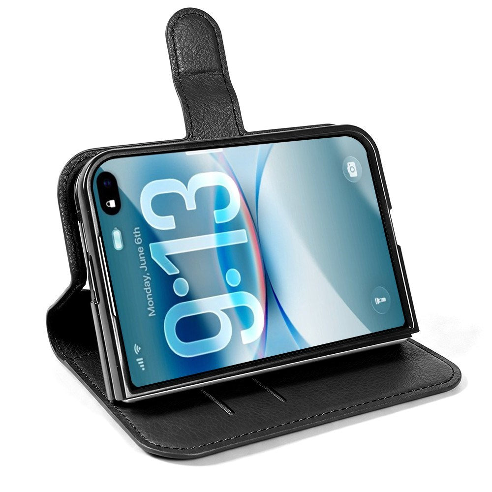 iPhone Fold EIDERWOOD Kunstlæder Flip Cover m. Kortholder & Ståfunktion - Sort