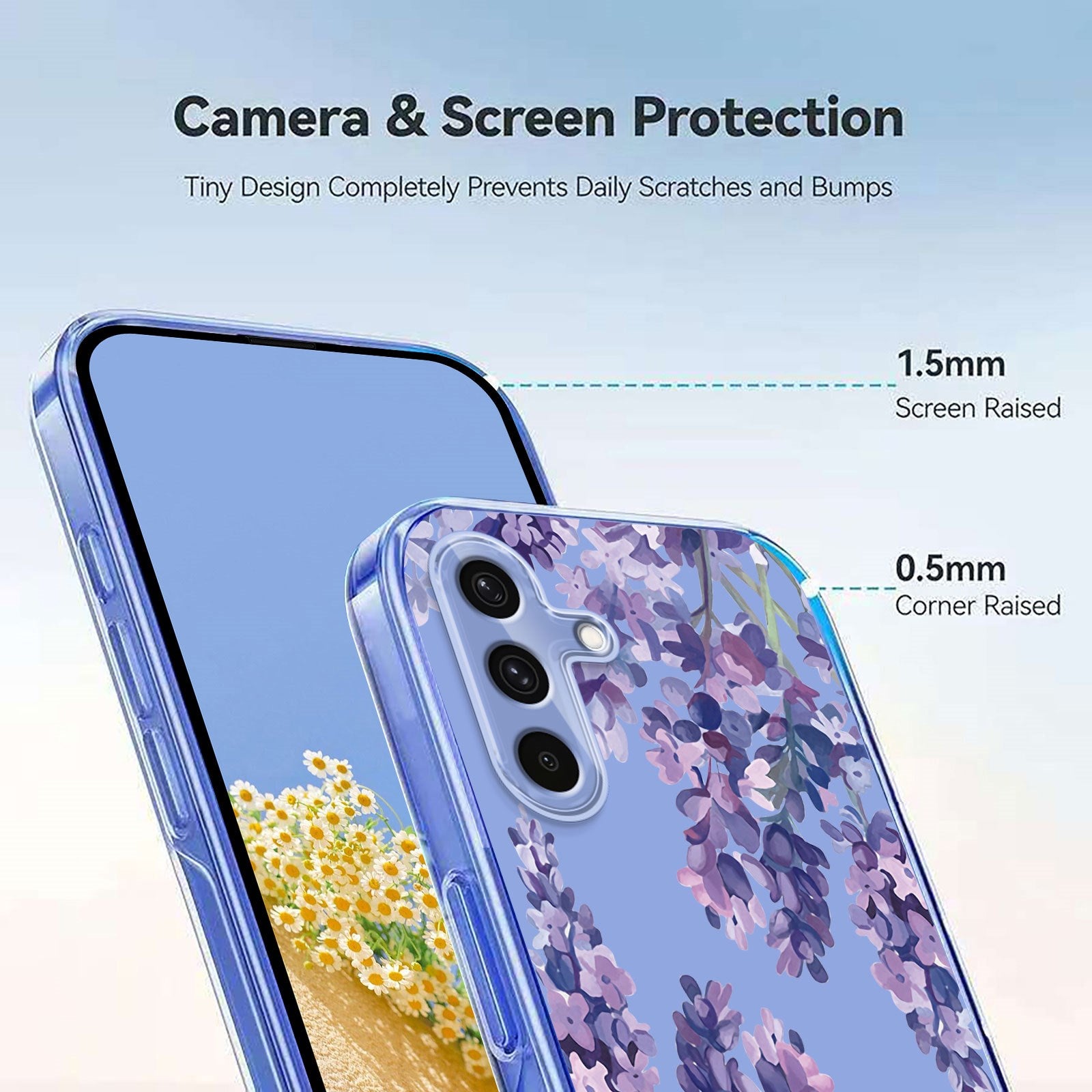 Samsung Galaxy S26 FE EIDERWOOD Fleksibel Plastik Cover m. Blomstermotiv - Gennemsigtig / Blåregn