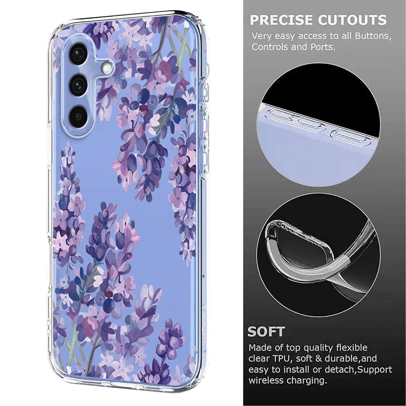 Samsung Galaxy S26 FE EIDERWOOD Fleksibel Plastik Cover m. Blomstermotiv - Gennemsigtig / Blåregn