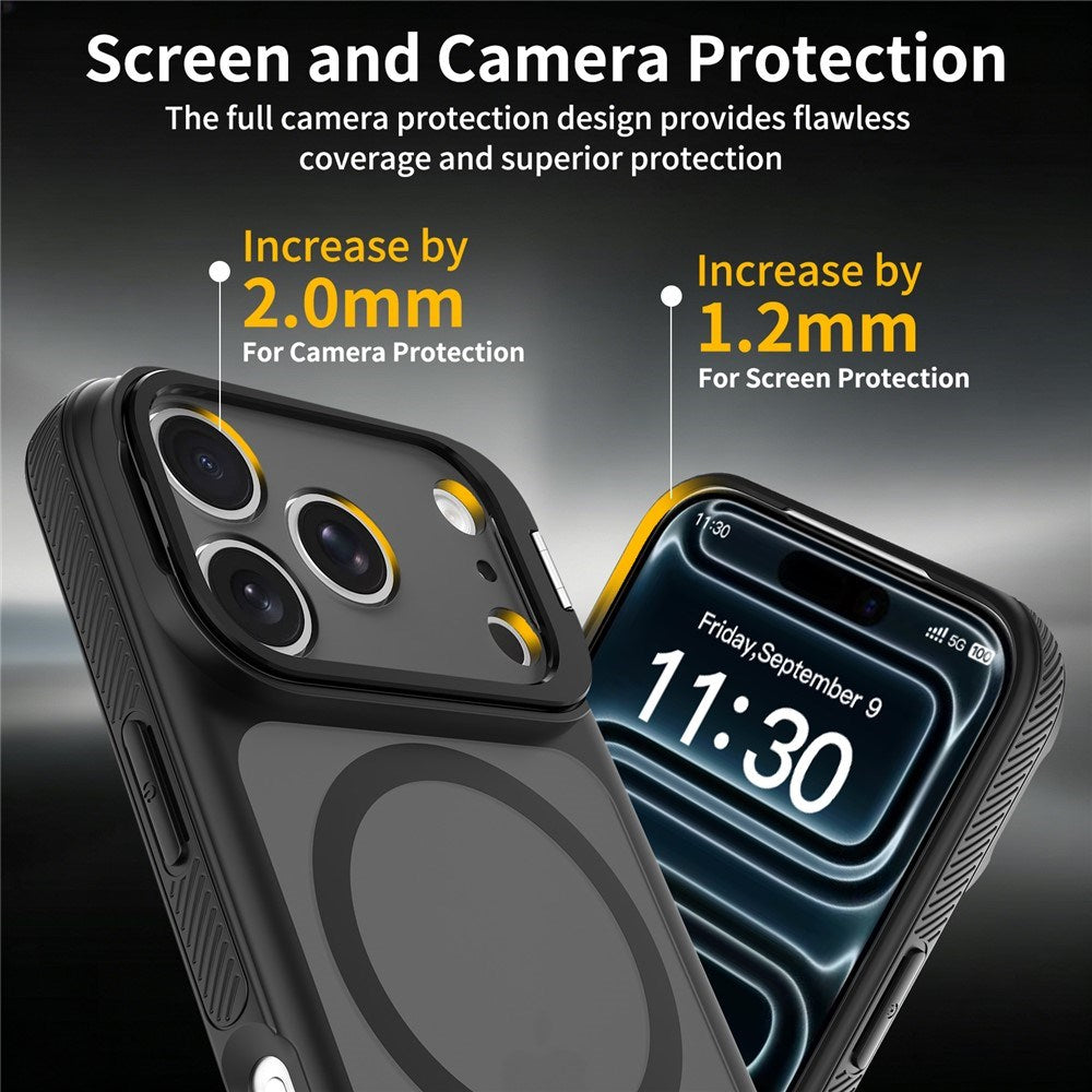 iPhone 18 Pro Max / 17 Pro Max Hybrid Plast Cover m. Stødabsorberende Kanter & Kickstand - MagSafe Kompatibel - Sort