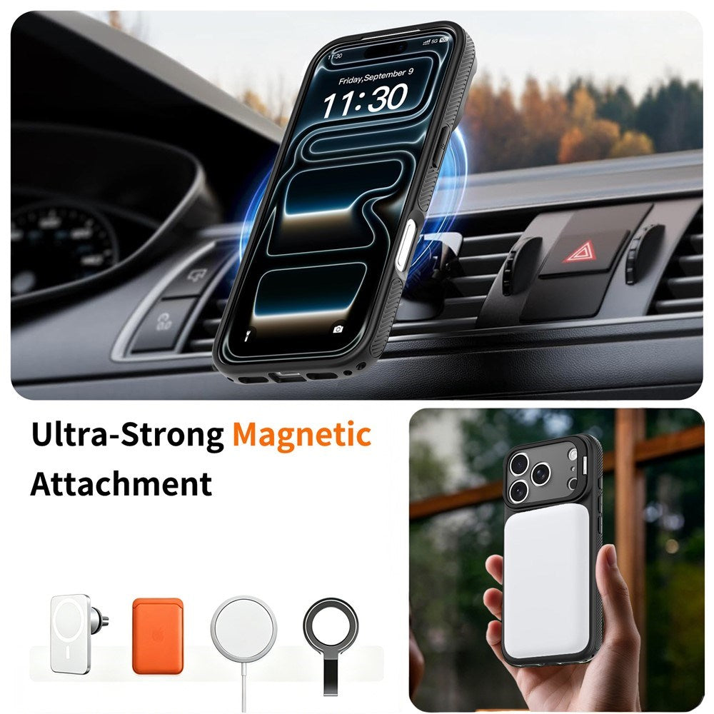 iPhone 18 Pro Max / 17 Pro Max Hybrid Plast Cover m. Stødabsorberende Kanter & Kickstand - MagSafe Kompatibel - Sort