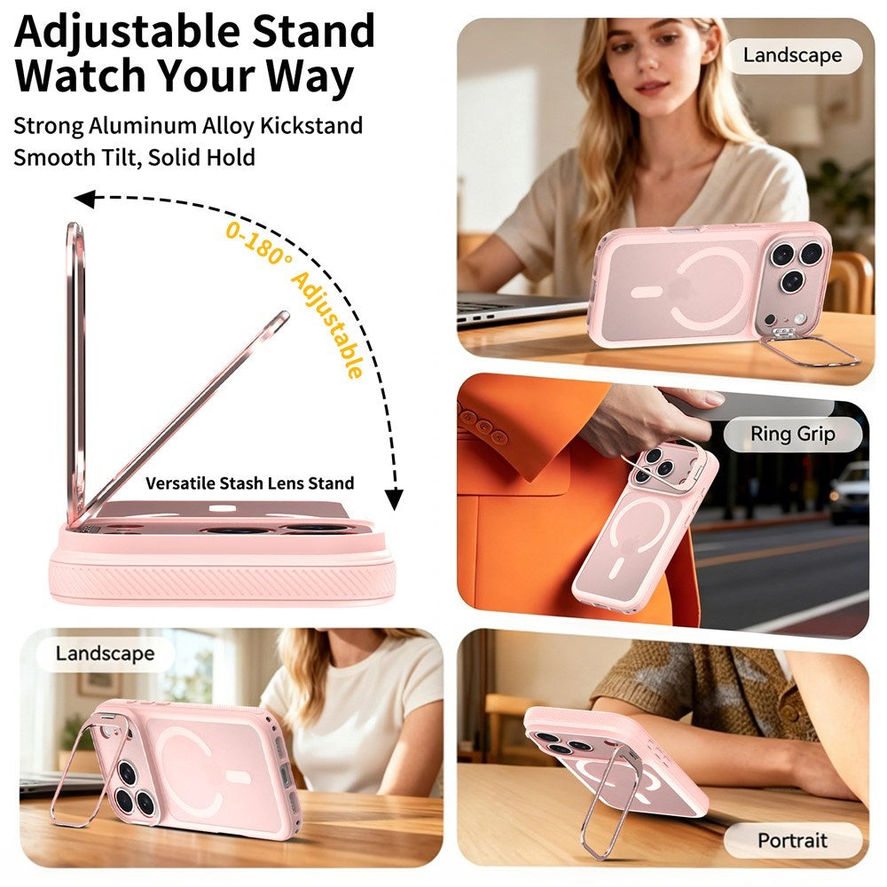 iPhone 18 Pro Max / 17 Pro Max Hybrid Plast Cover m. Stødabsorberende Kanter & Kickstand - MagSafe Kompatibel - Lyserød