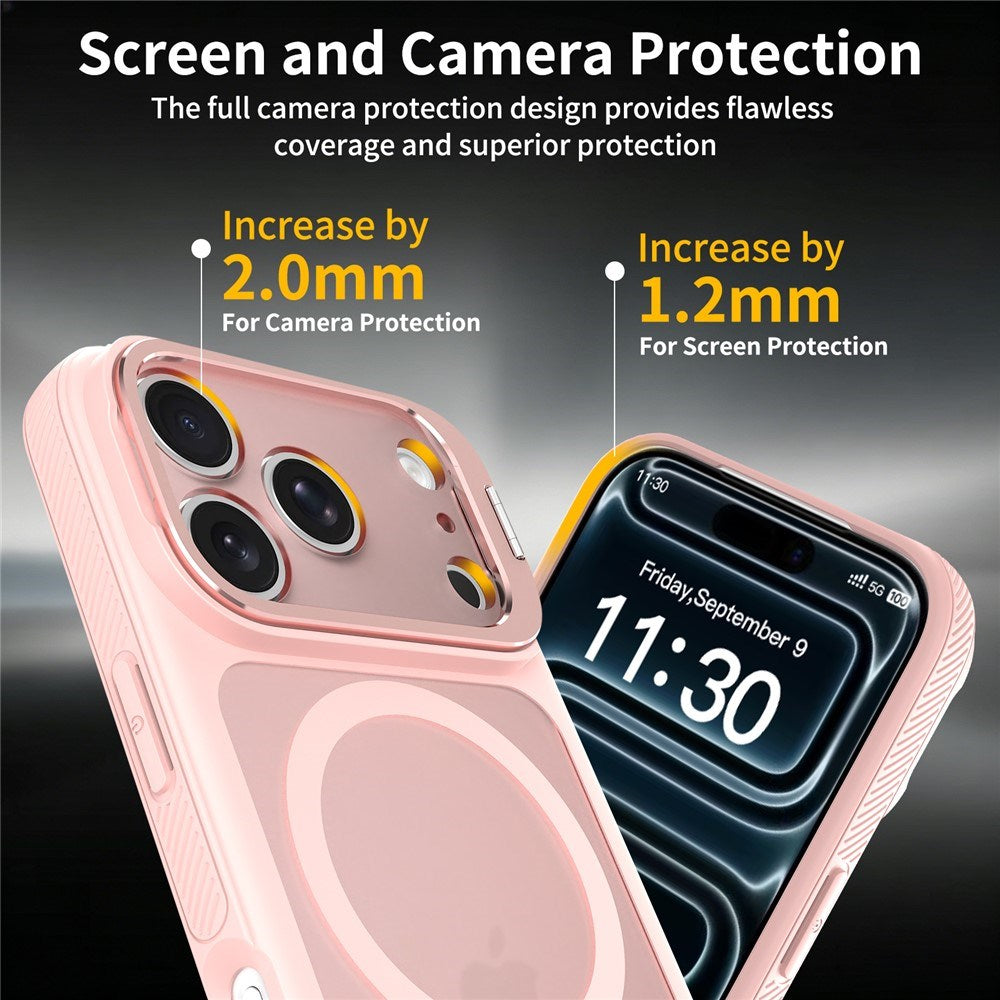 iPhone 18 Pro Max / 17 Pro Max Hybrid Plast Cover m. Stødabsorberende Kanter & Kickstand - MagSafe Kompatibel - Lyserød