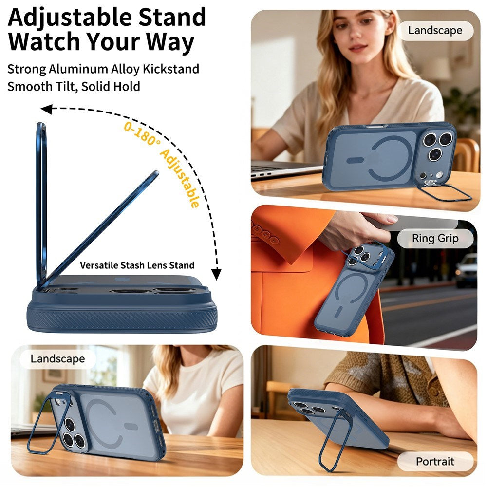 iPhone 18 Pro Max / 17 Pro Max Hybrid Plast Cover m. Stødabsorberende Kanter & Kickstand - MagSafe Kompatibel - Blå