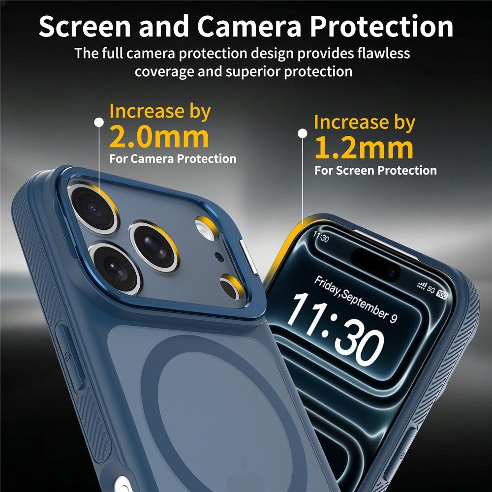 iPhone 18 Pro Max / 17 Pro Max Hybrid Plast Cover m. Stødabsorberende Kanter & Kickstand - MagSafe Kompatibel - Blå