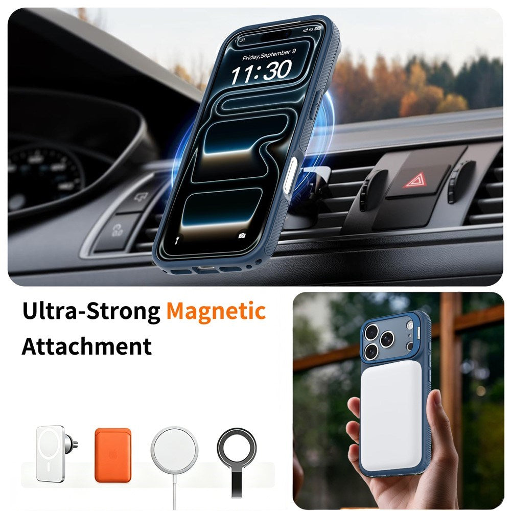 iPhone 18 Pro Max / 17 Pro Max Hybrid Plast Cover m. Stødabsorberende Kanter & Kickstand - MagSafe Kompatibel - Blå