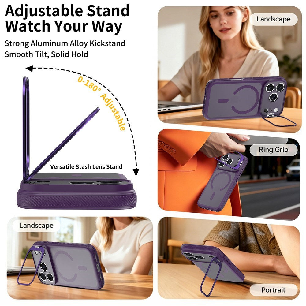 iPhone 18 Pro Max / 17 Pro Max Hybrid Plast Cover m. Stødabsorberende Kanter & Kickstand - MagSafe Kompatibel - Lilla