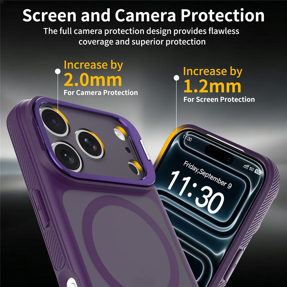 iPhone 18 Pro Max / 17 Pro Max Hybrid Plast Cover m. Stødabsorberende Kanter & Kickstand - MagSafe Kompatibel - Lilla