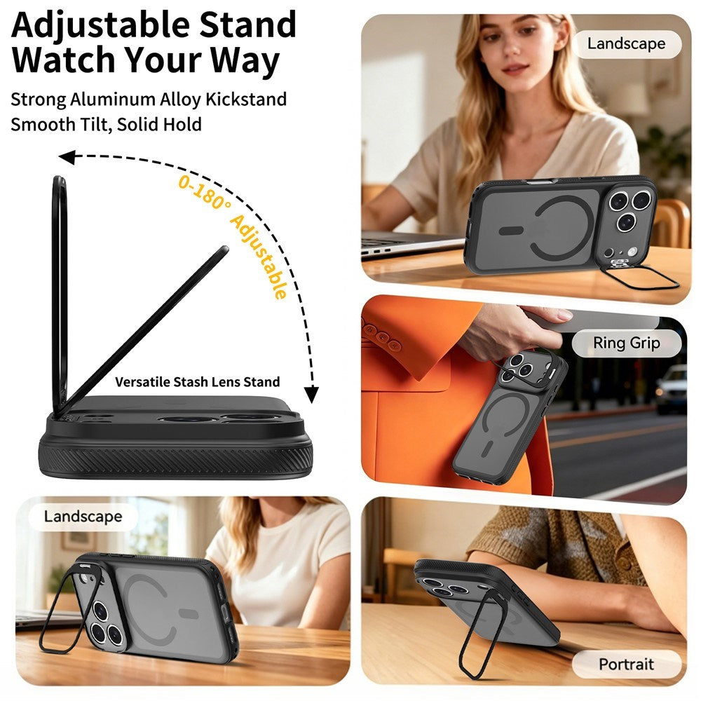 iPhone 18 Pro / 17 Pro Hybrid Plast Cover m. Stødabsorberende Kanter & Kickstand - MagSafe Kompatibel - Sort