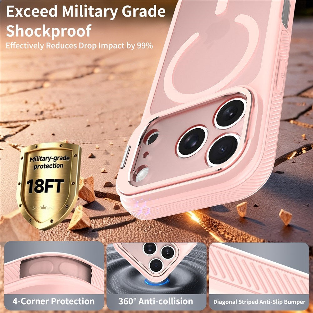 iPhone 18 Pro / 17 Pro Hybrid Plast Cover m. Stødabsorberende Kanter & Kickstand - MagSafe Kompatibel - Lyserød