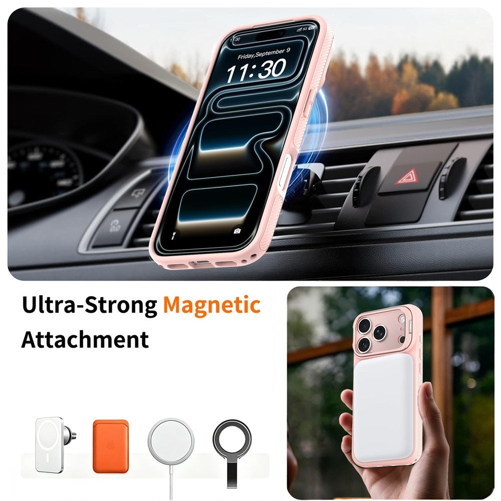 iPhone 18 Pro / 17 Pro Hybrid Plast Cover m. Stødabsorberende Kanter & Kickstand - MagSafe Kompatibel - Lyserød