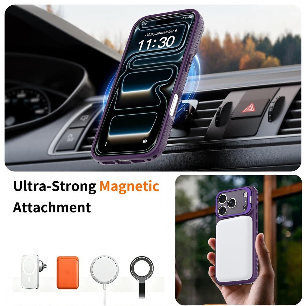 iPhone 18 Pro / 17 Pro Hybrid Plast Cover m. Stødabsorberende Kanter & Kickstand - MagSafe Kompatibel - Lilla