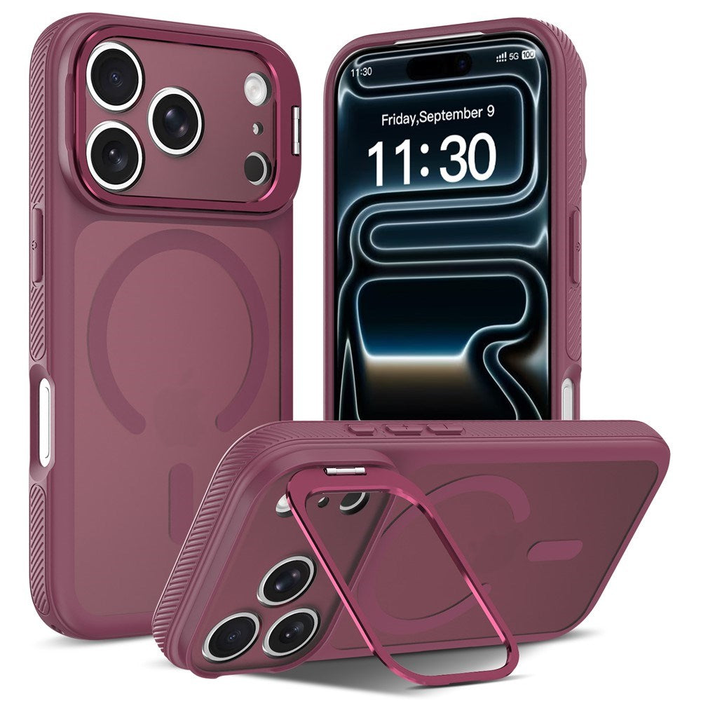 iPhone 18 Pro / 17 Pro Hybrid Plast Cover m. Stødabsorberende Kanter & Kickstand - MagSafe Kompatibel - Rød
